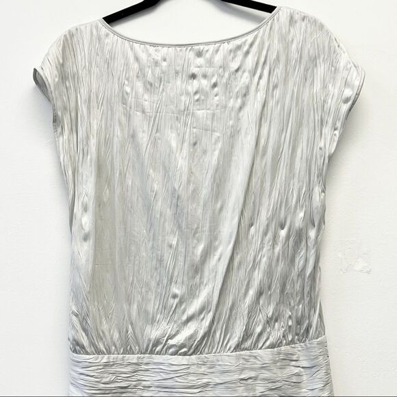 Theory Denatria Full Mooth Silver Crinkle Satin Drop Waist Mini Dress Size Small - Picture 9 of 14